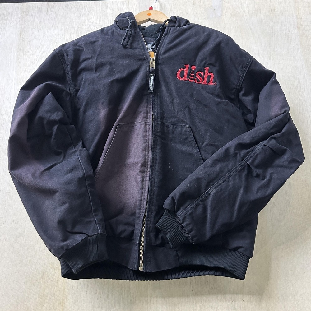 Berne Jacket Mens Large Black Canvas Hooded Distressed Bomber Dish Workwear